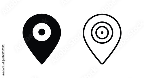 Location Pin Icons Set with Target Markers - Line and glyph icon set - Minimalist, flat icon, outline, glyph, linear, clipart, sticker - icon set