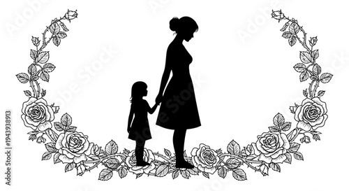 Silhouette of mother and child.