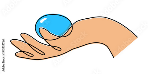 Hand holding easter egg one-line art, hand drawn palm continuous contour. Christian orthodox religion holiday Jesus Christ Resurrection festive design. Editable stroke. Isolated. Vector illustration