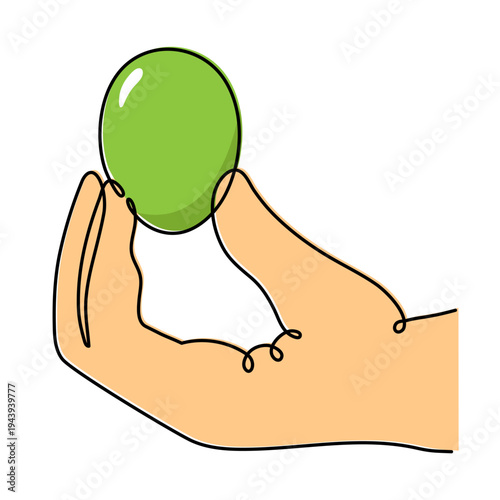 Hand holding easter egg one-line art, hand drawn palm continuous contour. Christian orthodox religion holiday Jesus Christ Resurrection festive design. Editable stroke. Isolated. Vector illustration