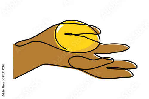 Hand holding easter egg one-line art, hand drawn palm continuous contour. Christian orthodox religion holiday Jesus Christ Resurrection festive design. Editable stroke. Isolated. Vector illustration