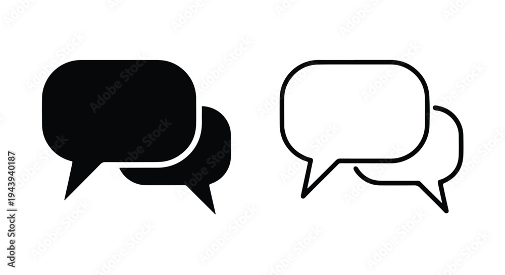 Fototapeta premium Speech Bubble Conversation Icon Set Black White - Line and glyph icon set - Minimalist, flat icon, outline, glyph, linear, clipart, sticker - icon set