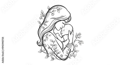 Mother holding newborn baby close.
