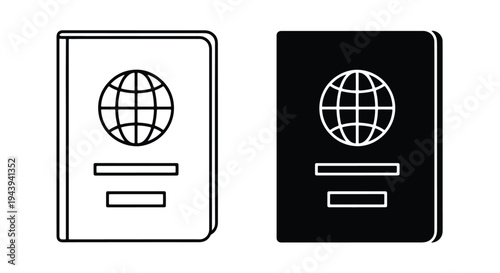 Passport ID Card Icon Set for Global Travel - Line and glyph icon set - Minimalist, flat icon, outline, glyph, linear, clipart, sticker - icon set