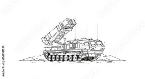 Military Rocket Launcher Vehicle on Tracks, Launching Missile