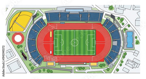 Aerial View of a Vibrant Multi-Sport Stadium Complex.
