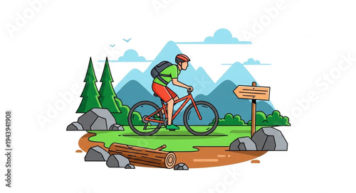 Man Riding Mountain Bike Trail.