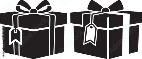 Gift box icon with tag, present box symbol, surprise gift, celebration graphic, Present, Icon, Surprise, Gift, Celebration, Graphic, Design, Element, Silhouette