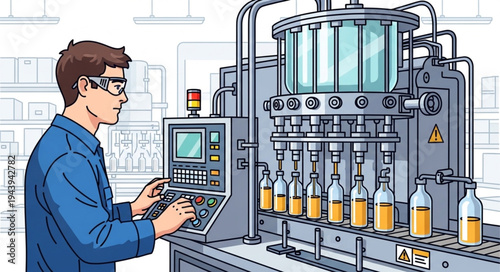 Man working on bottling machine.