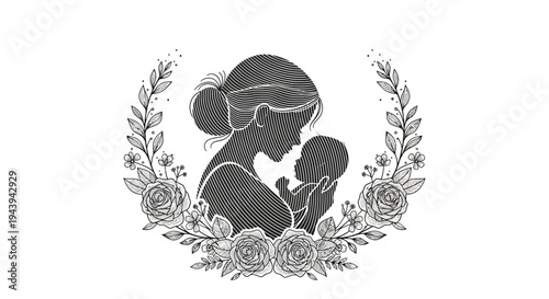 Mother Holding Baby Silhouette Illustration.