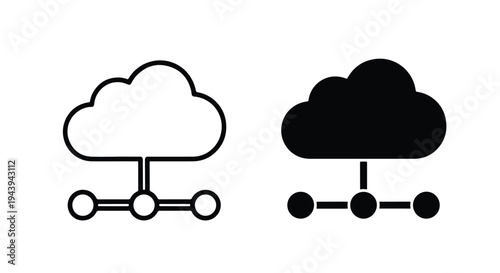 Cloud Storage Network Icon Set with Connectors - Line and glyph icon set - Minimalist, flat icon, outline, glyph, linear, clipart, sticker - icon set