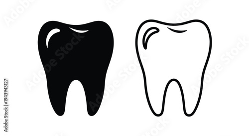Black and White Tooth Icons Set for Medical Dental Design - Line and glyph icon set - Minimalist, flat icon, outline, glyph, linear, clipart, sticker - icon set