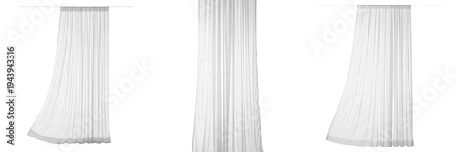 Tableau sur toile Set of elegant white sheer curtains and drapes with soft vertical folds isolated on white background