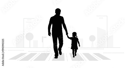 Father and child walking hand in hand.
