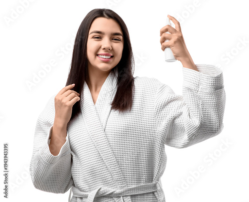 Young woman in bathrobe wit...