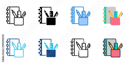 Stationery icons set multiple style collection. Editable stroke 
