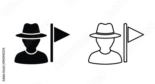 Spy and Soldier Icon Set with Fedora Hats - Line and glyph icon set - Minimalist, flat icon, outline, glyph, linear, clipart, sticker - icon set