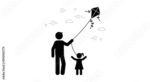 Man and child flying kite outdoors.
