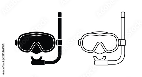 Snorkel Mask Set for Icons and Designs - Line and glyph icon set - Minimalist, flat icon, outline, glyph, linear, clipart, sticker - icon set