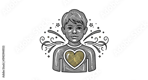 Boy with heart on his chest.