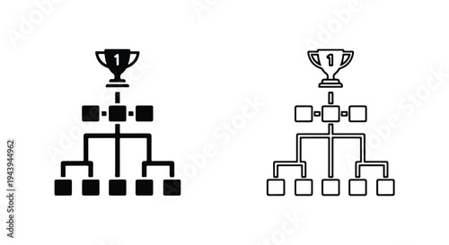 Hierarchy Trophy Winner Icon Set Design - Line and glyph icon set - Minimalist, flat icon, outline, glyph, linear, clipart, sticker - icon set