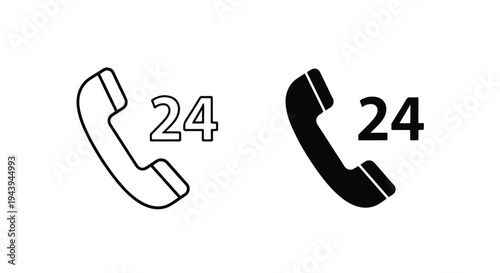 24 Hour Customer Support Call Center Icon Set - Line and glyph icon set - Minimalist, flat icon, outline, glyph, linear, clipart, sticker - icon set