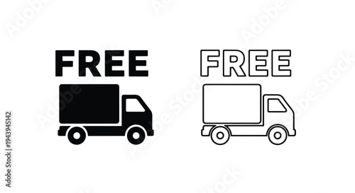 Free Delivery Truck Icons Set Black White Vector - Line and glyph icon set - Minimalist, flat icon, outline, glyph, linear, clipart, sticker - icon set