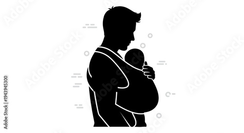 Silhouette of man holding baby close.