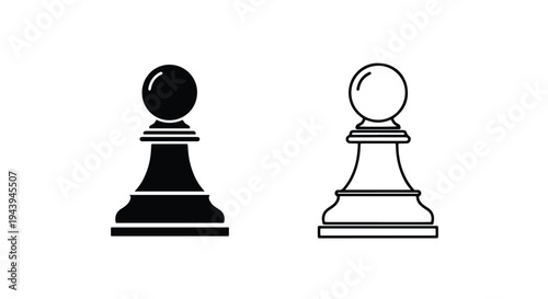 Chess Pawn Icons Set Black and White - Line and glyph icon set - Minimalist, flat icon, outline, glyph, linear, clipart, sticker - icon set