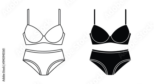 Bikini Set Icon Pair Black and White - Line and glyph icon set - Minimalist, flat icon, outline, glyph, linear, clipart, sticker - icon set