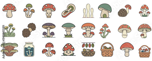 Cute Mushroom Icons Set