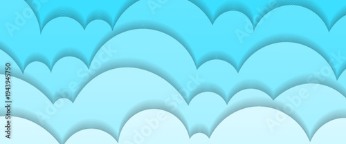 A bright and playful light blue vector background featuring layered, cloud-like semi-circle shapes. The soft shadows and gradients create a clean, modern paper-cut aesthetic.