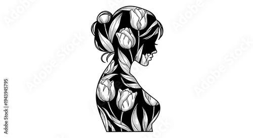 Woman with floral hair design profile.