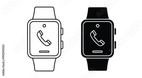 Smartwatch Call Icon Set for Mobile Apps - Line and glyph icon set - Minimalist, flat icon, outline, glyph, linear, clipart, sticker - icon set