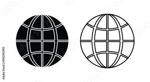 Globe Icons Set for Global Business Branding - Line and glyph icon set - Minimalist, flat icon, outline, glyph, linear, clipart, sticker - icon set