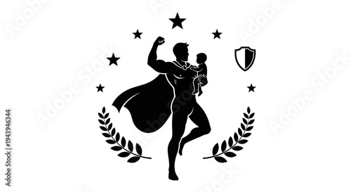 Superhero silhouette in dynamic pose flying.