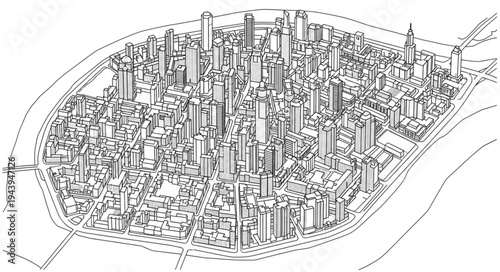 Detailed Cityscape Sketch - An Aerial View of Urban Sprawl.