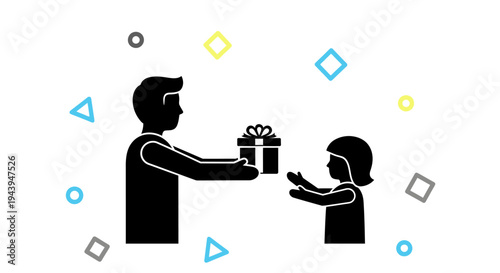 Man giving gift to little girl.