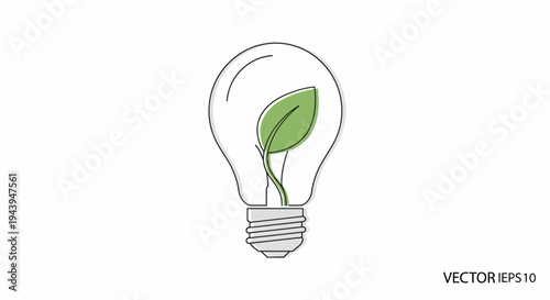 Sustainable Eco-Friendly Innovation and Green Energy Idea Concept with Leaf Growing Inside Light Bulb Filament