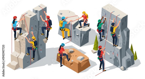 People climbing rocks together team.