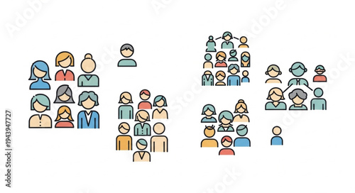 Diverse Group of People Icons Representing Community and Teamwork.