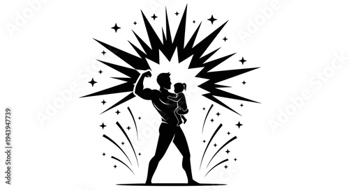 Silhouette of a strong muscular man.