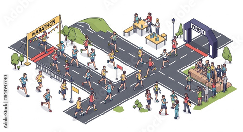 People Cross Busy City Street.