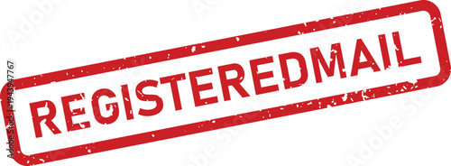 A distinctive red rectangular stamp with a grunge texture prominently displays the single word REGISTEREDMAIL