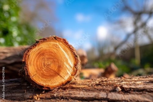 Close-Up of Tree Cross-Section Showing Spiral Healing Pattern in Scar Tissue