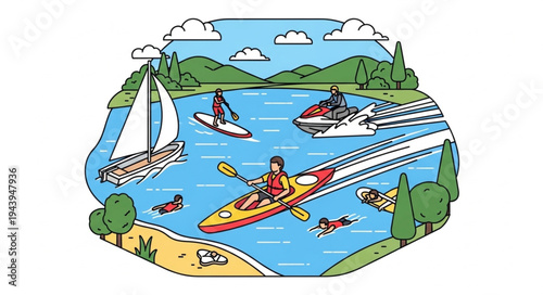 People Enjoying Water Sports Leisure.