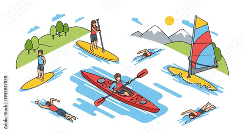 People Enjoying Water Sports Activities.