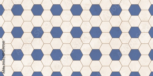 Seamless Blue and White Hexagonal Ceramic Tile Pattern