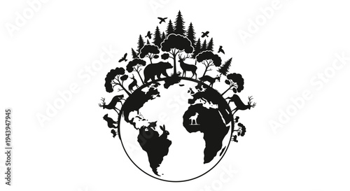Planet Earth with Diverse Wildlife and Forest Ecosystem.