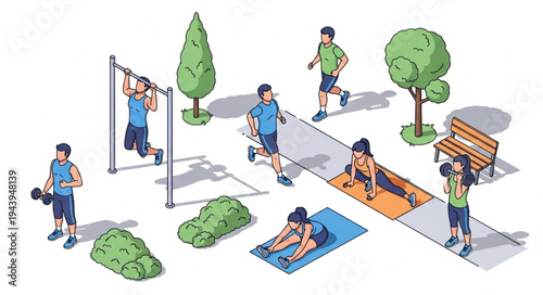 People exercising in a park.